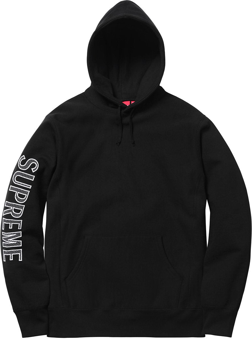 Supreme Sleeve Embroidery Hooded Sweatshirt- Black