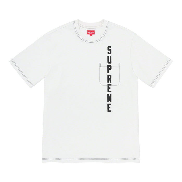 Supreme Contrast Stitch Pocket Tee- White