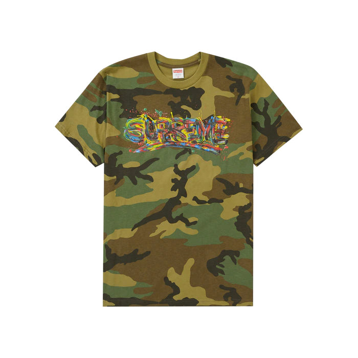 Supreme Paint Logo Tee- Woodland Camo
