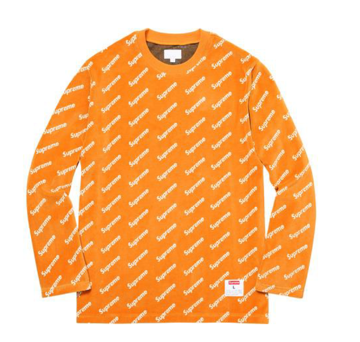 Supreme Velour Diagonal Logo L/S Top - Orange