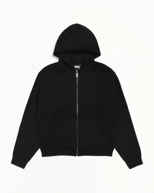 WAFFLE CASHMERE ZIP HOOD SWEATER