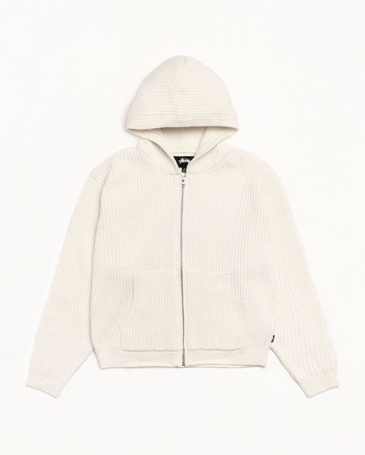 WAFFLE CASHMERE ZIP HOOD SWEATER