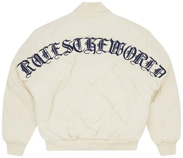 Corteiz Olde English Quilted Bomber Jacket White