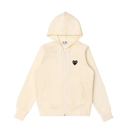 Comme des Garcons Play Big Black Heart Zip Up Hoodie Ivory