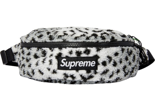 Supreme Leopard Fleece Waist Bag- White